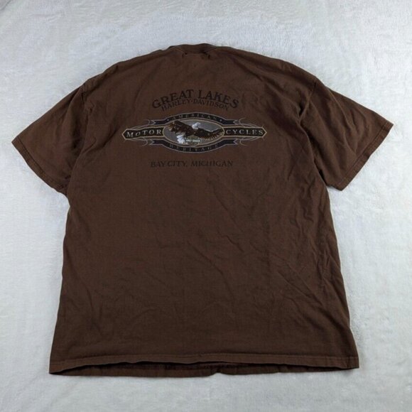 Vintage Y2K Harley Davidson Pocket T Shirt Mens 2XL Eagle Biker Great Lakes USA - Picture 2 of 9